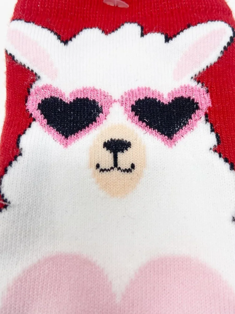 LLAMA Red White Heart Crew Socks